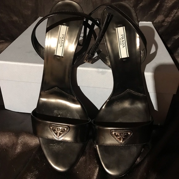 Prada Spazzolato Metal Triangle Logo Ankle Strap - Picture 6 of 6